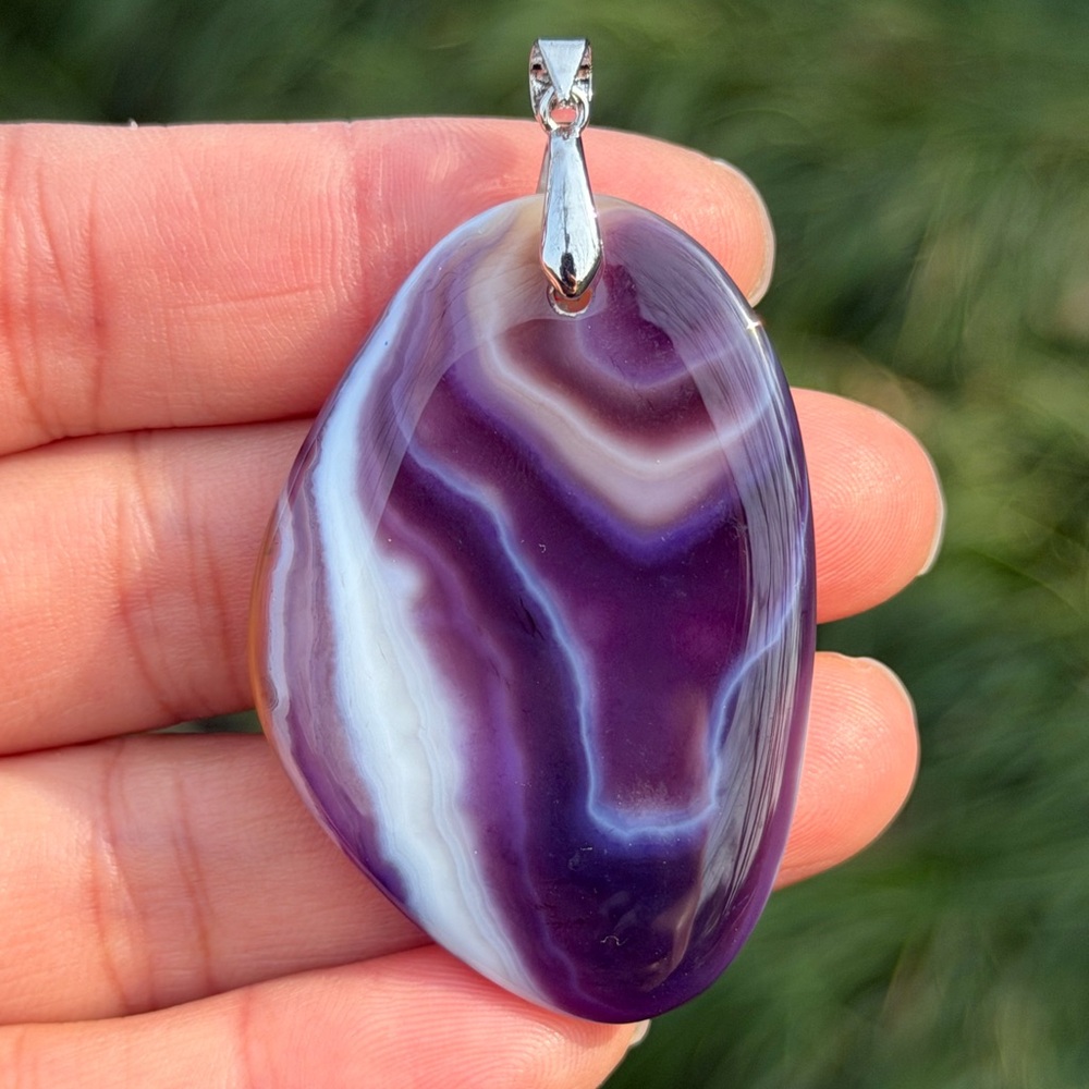 925 silver plated banded purple‎ free form agate pendant 1006
